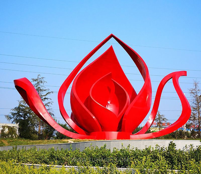 不锈钢抽象大型仿真红色花朵雕塑
