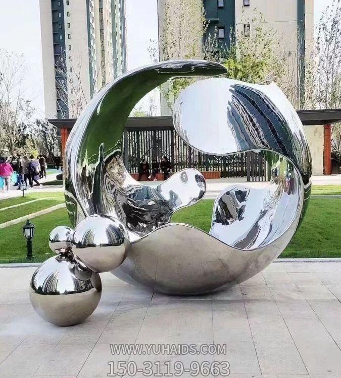 镂空圆环造型 户外大型广场不锈钢镜面创意抽象月牙雕塑