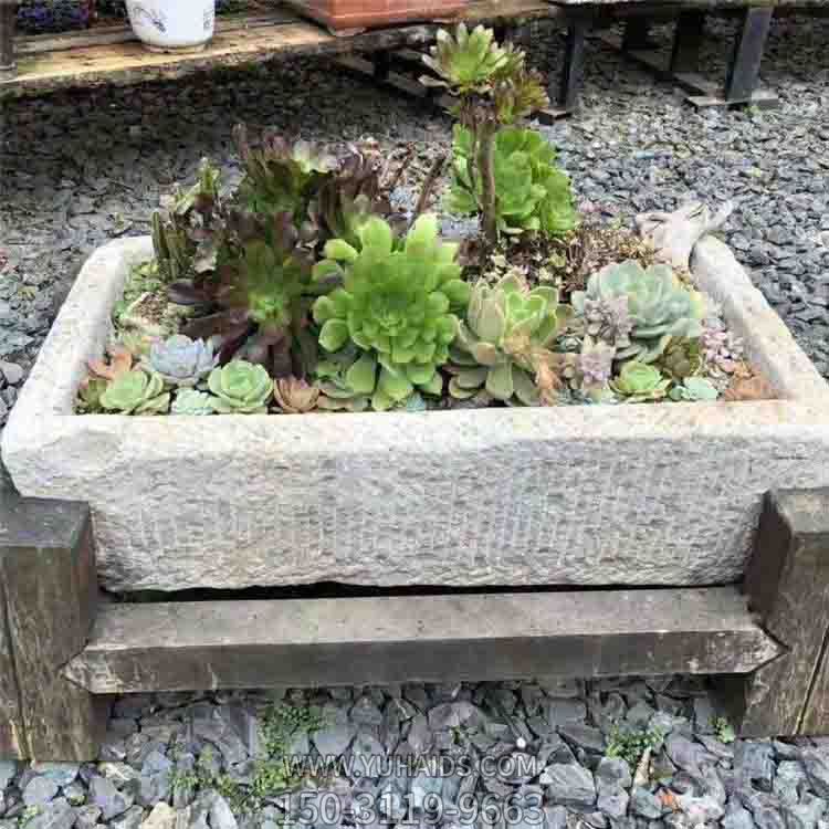 天然石材砂岩老石槽庭院造景花盆摆件雕塑