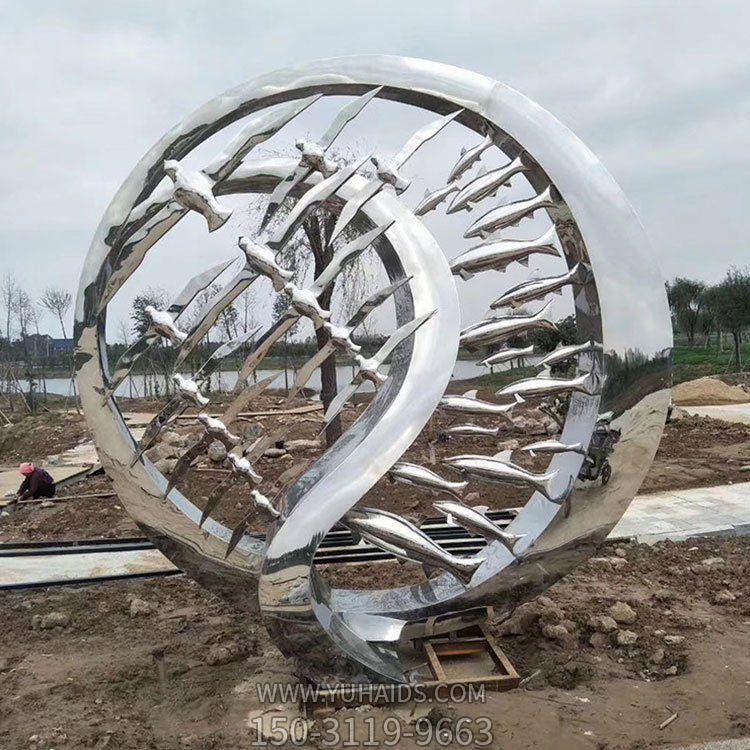 不锈钢抽象园林景观摆件圆环雕塑