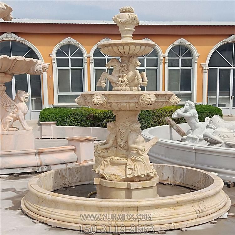 欧式石雕别墅小区晚霞红大理石石雕流水喷泉雕塑