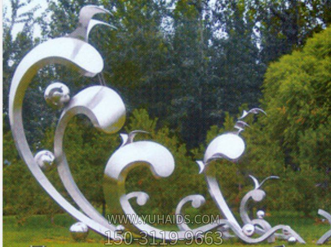 创意不锈钢抽象浪花水滴广场水景摆件雕塑