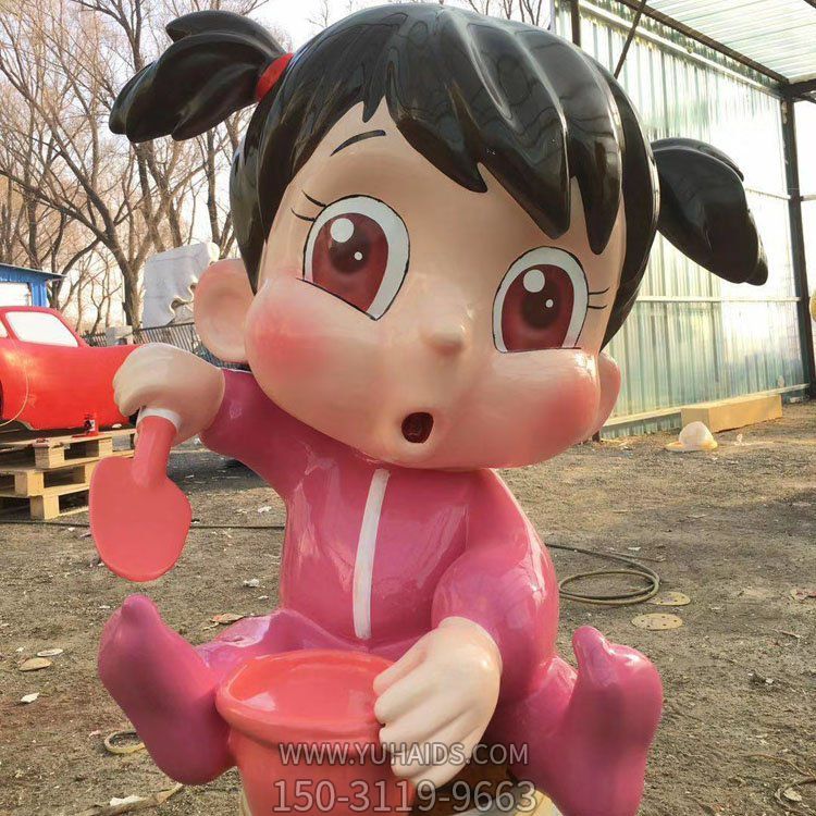 商场园林景观玩耍的卡通小女孩雕塑