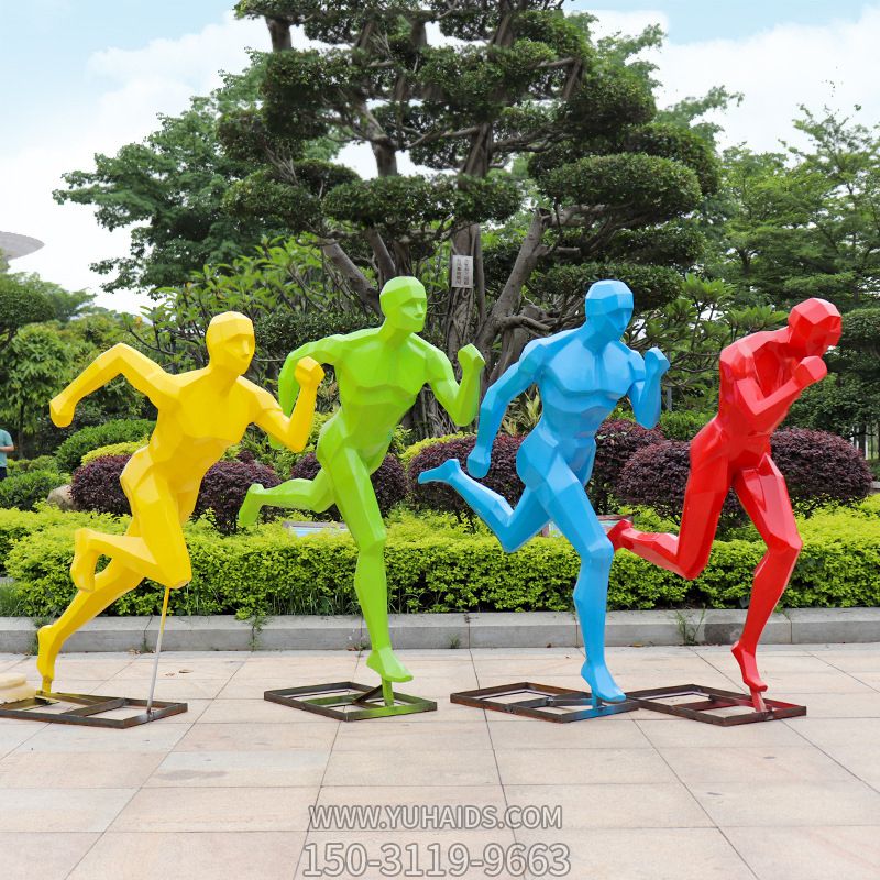 体育场广场抽象跑步运动人物剪影玻璃钢雕塑