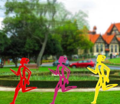 别墅花园摆放跑步人物剪影抽象不锈钢雕塑