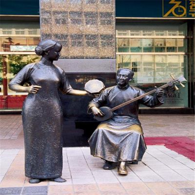 商业街摆放铸铜弹奏演唱人物雕塑