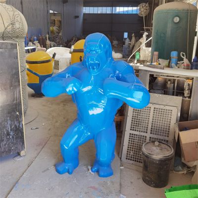 游乐园玻璃钢卡通抽象蓝色大猩猩雕塑