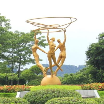 公园摆放大型创意不锈钢喷漆艺术体操运动人物雕塑