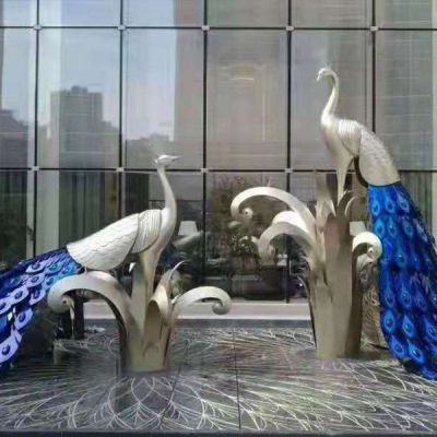 不锈钢酒店户外大型抽象孔雀雕塑