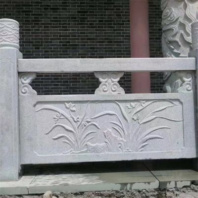 寺院台阶装饰大理石雕刻兰花防护栏板