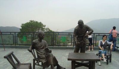 广场铜雕坐着喝茶的人物景观茶雕塑