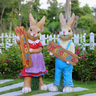 公园装饰两只玻璃钢兔子雕塑