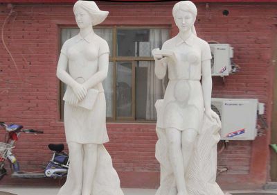 户外景区创意汉白玉石雕女人拿书的雕塑