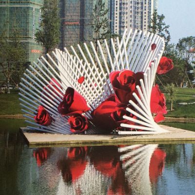公园园林玫瑰花不锈钢水景玫瑰雕塑