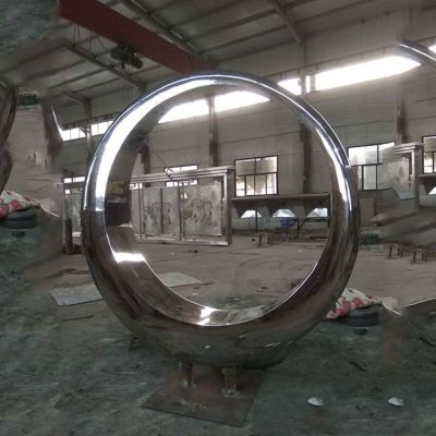 镜面几何不锈钢创意圆环雕塑