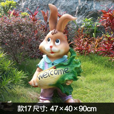 酒店一只抱白菜的玻璃钢兔子雕塑