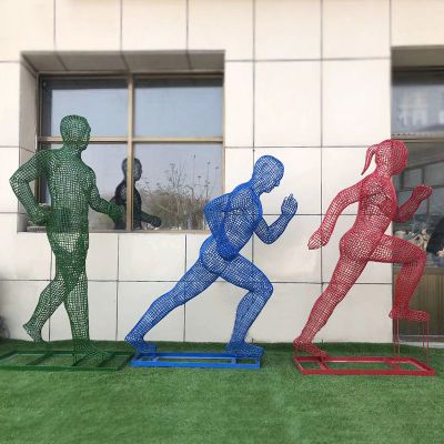 景点摆放不锈钢网格跑步运动人物雕塑