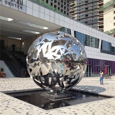 广场商场大型不锈钢流水喷泉镂空球雕塑