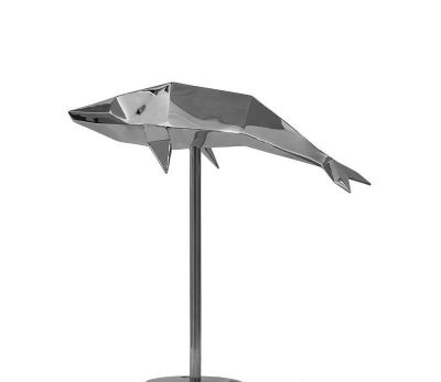 海豚雕塑-花园一只抽象不锈钢海豚雕塑