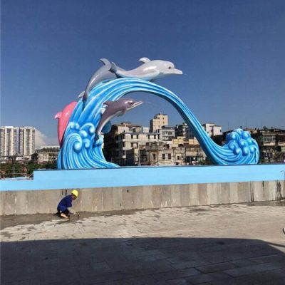 广场大型抽象创意海浪海豚景观