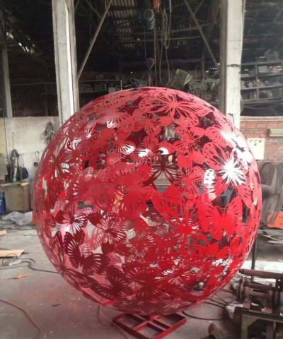 公园不锈钢蝴蝶镂空球雕塑