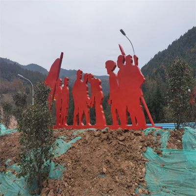 红色景区摆放不锈钢剪影喷漆爱国人物雕塑