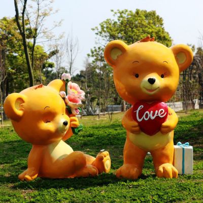 玻璃钢卡通小熊摆件 户外轻松熊动物雕塑 幼儿园林景观商场装饰品摆件