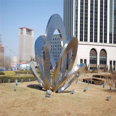 街道草地不锈钢抽象花朵圆环