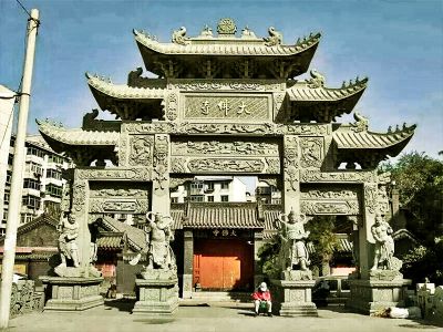 大佛寺庙仿古青石浮雕门楼石雕牌坊