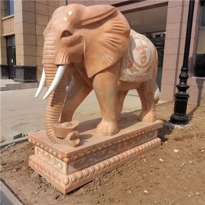 企业晚霞红石雕大象雕塑
