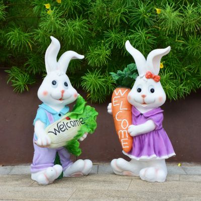 电影院两只欢迎光临玻璃钢兔子雕塑