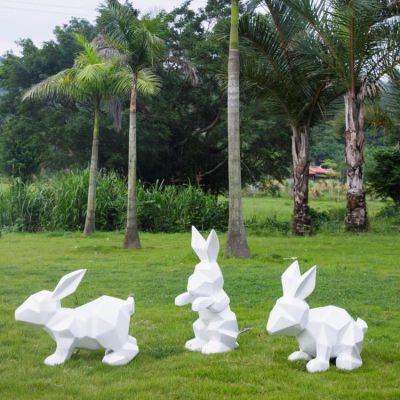 户外园林草坪不锈钢几何抽象兔子雕塑