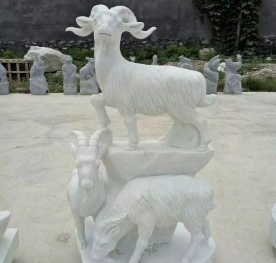 公园广场汉白玉石雕母子羊三阳开泰雕塑
