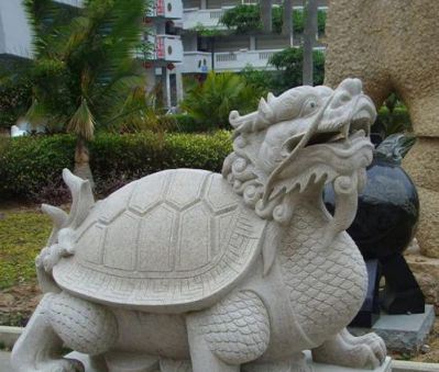 公园里摆放的汉白玉雕塑创意龙龟雕塑