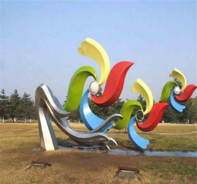 公园大学街边彩绘抽象不锈钢风筝雕塑
