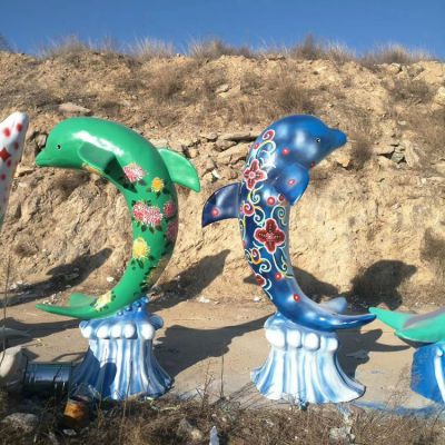 玻璃钢海豚，彩绘海洋动物雕塑