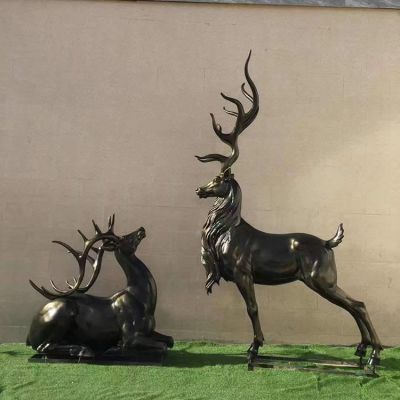 玻璃钢仿铜鹿动物雕塑售楼部草坪摆件