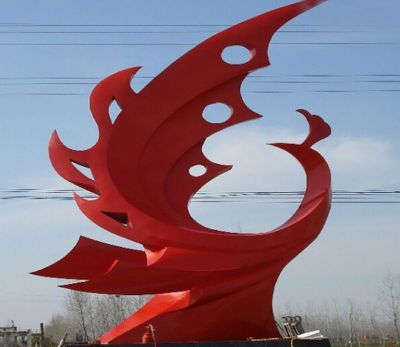 景区装饰大型红色不锈钢海浪浪花雕塑