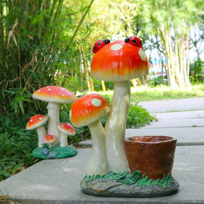 公园玻璃钢擦黄奕彩绘花盆蘑菇雕塑