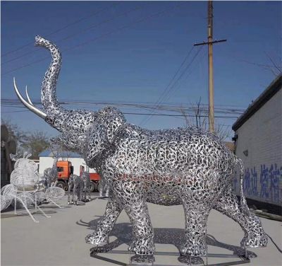 不锈钢镂空拉丝创意动物景观大象