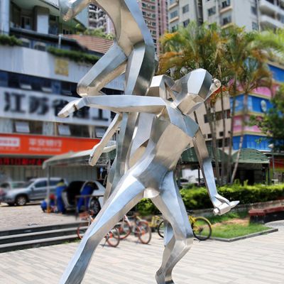 户外创意几何人物雕塑 不锈钢校园摆件 体育运动景观小品