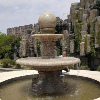 大型晚霞红石雕户外园林景观喷泉