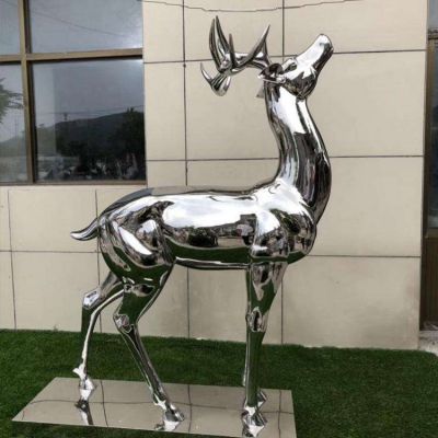 不锈钢镜面大型户外抽象鹿雕塑