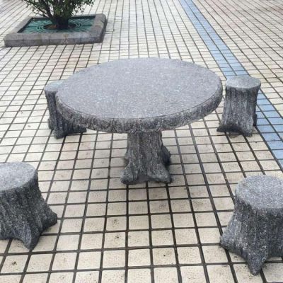 庭院摆放花岗岩雕刻树枝圆桌圆凳雕塑