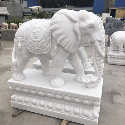 大理石石雕户外园林大型吉祥动物大象雕塑