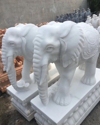 户外园林景观汉白玉大理石石雕一对镇宅大象雕塑