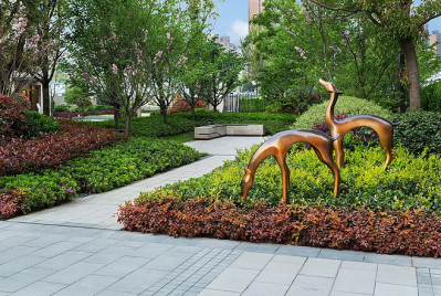 公园抽象不锈钢仿铜两只鹿雕塑