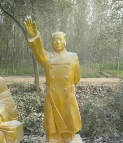户外园林铜铸喷金毛泽东雕塑