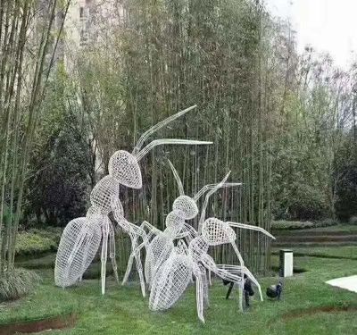园林别墅景观区摆放创意镂空白色不锈钢蚂蚁雕塑