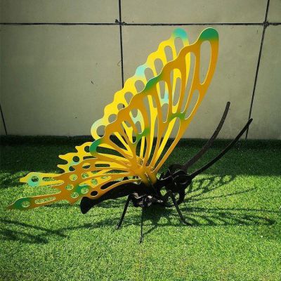 不锈钢镂空喷漆彩绘蝴蝶小区绿化景观雕塑